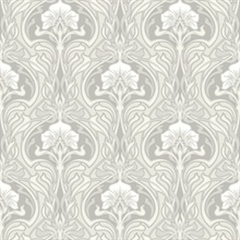 Mucha Off-White Botanical Ogee Damask Wallpaper