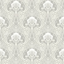 Mucha Off-White Botanical Ogee Damask Wallpaper