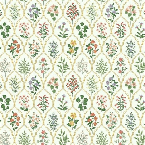 Multicolor Hawthorne Vintage Botanical Arches Rifle Paper Wallpaper
