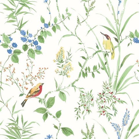 Multicolor Imperial Garden Multicolor Botanical Bird Wallpaper