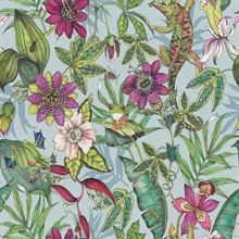 Multicolor Sketched Rainforst with Floral & Leaf Wallpaper