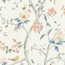 Multicolor Southport Bird On Branches Floral Trail Wallpaper