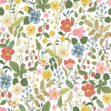 Multicolor Strawberry Fields Bright Floral Wallpaper