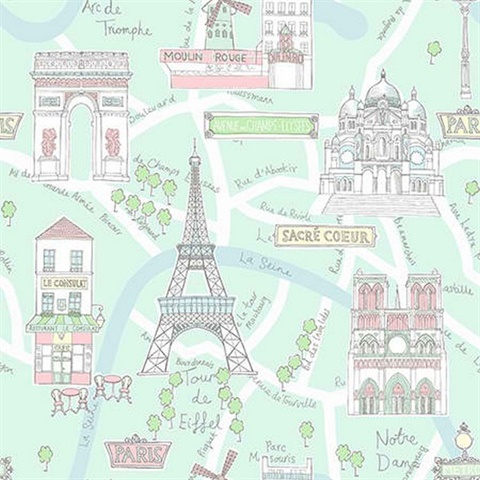 Multicolored Paris Toile Wallpaper