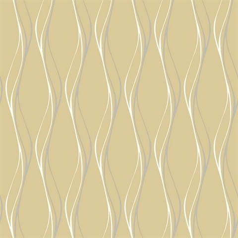 Muse Veritcal Wavy Stripe Gold Wallpaper