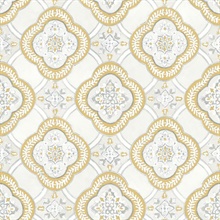 Mustard Yellow Garden Trellis Medallion Wallpaper