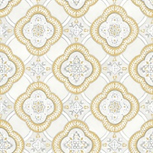 Mustard Yellow Garden Trellis Medallion Wallpaper