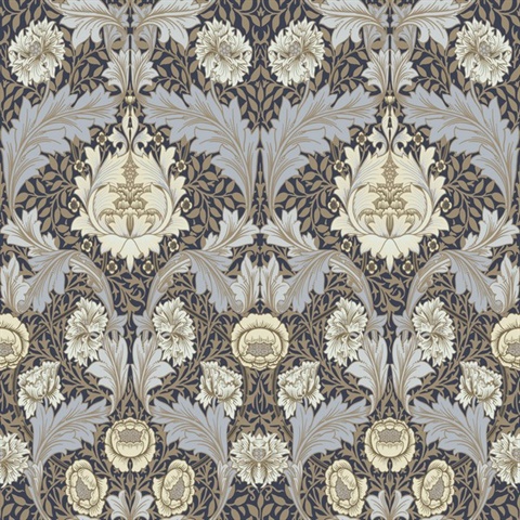 Myrtle Blue Floral Ogee Wallpaper