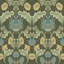 Myrtle Dark Green Floral Ogee Wallpaper