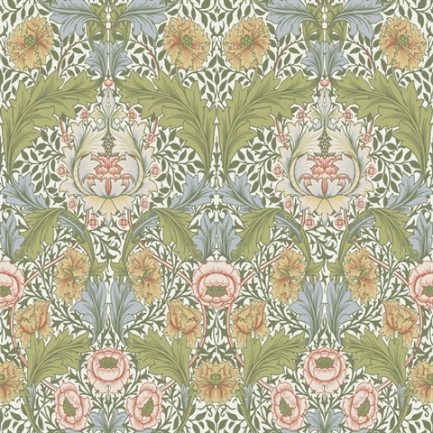 Myrtle Green Floral Ogee Wallpaper