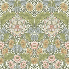 Myrtle Green Floral Ogee Wallpaper