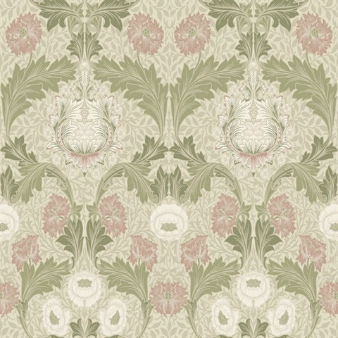 Myrtle Mauve Floral Ogee Wallpaper