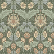 Myrtle Sea Green Floral Ogee Wallpaper