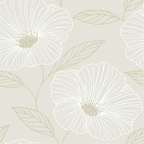 Mythic Dove & Gold Large Floral Wallpaper