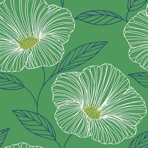 Mythic Green Large Floral Wallpaper