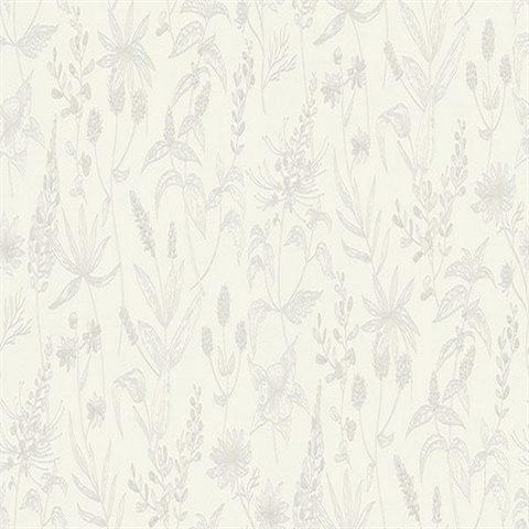 Nami White Slightly Textured Flowers Wallpaper