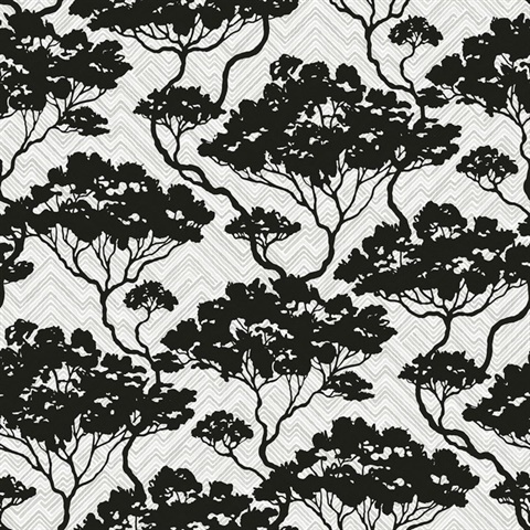 Nara Stringcloth Botanical Onyx & Fog Wallpaper