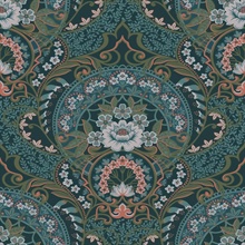 Nasrin Blueberry Large Floral Damask Wallpaper