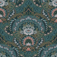 Nasrin Blueberry Large Floral Damask Wallpaper