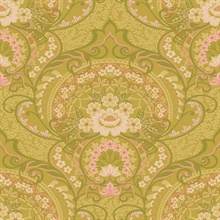 Nasrin Chartreuse Large Floral Damask Wallpaper