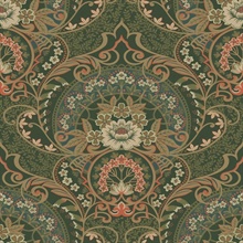 Nasrin Dark Green Large Floral Damask Wallpaper