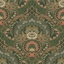 Nasrin Dark Green Large Floral Damask Wallpaper