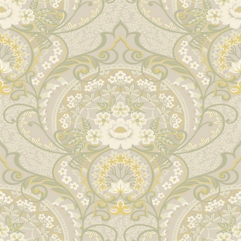Nasrin Light Grey Large Floral Damask Wallpaper