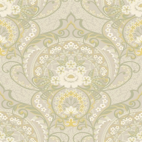 Nasrin Light Grey Large Floral Damask Wallpaper