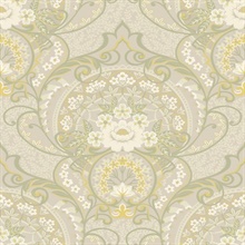 Nasrin Light Grey Large Floral Damask Wallpaper