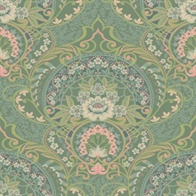 Nasrin Sea Green Large Floral Damask Wallpaper