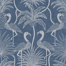 Navy Biscayne Tropical Flamingos Wallpaper