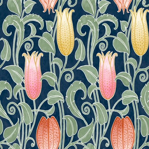 Navy Blue Canterbury Floral Bells Wallpaper