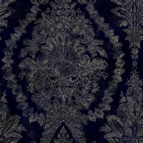 KT2215 | Navy Blue Charleston Damask Wallpaper