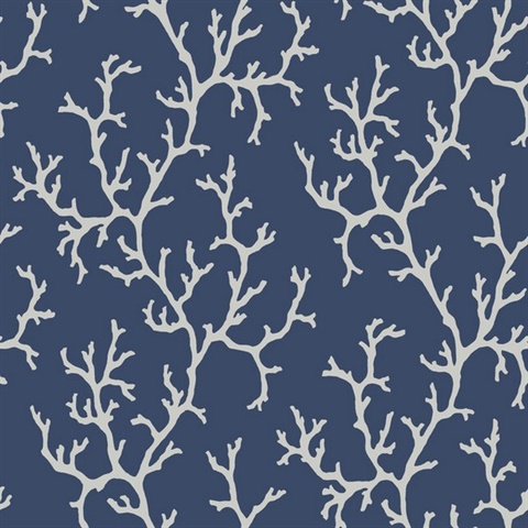 Navy Blue Coral Island Beaded Wallpaper