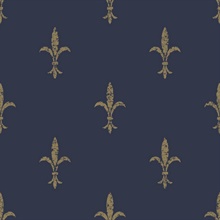 Navy Blue &amp; Gold Fleur De Lis Wallpaper