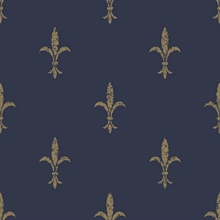 Navy Blue &amp; Gold Fleur De Lis Wallpaper