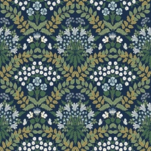 Navy Blue &amp; Green Bramble Abtract Floral Leaf Wallpaper