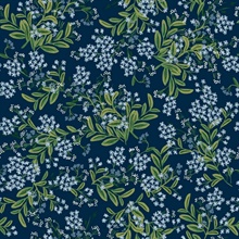 Navy Blue &amp; Green Cornflower Floral Blooms Wallpaper