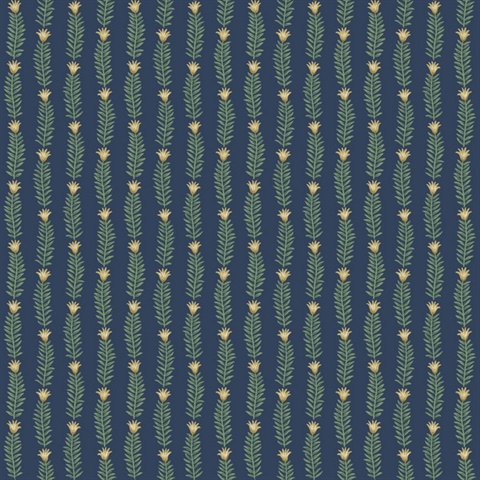 Navy Blue & Green Eden Vertical Leaf Stripe Wallpaper