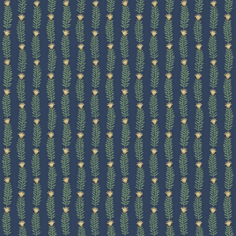 RP7342 | Navy Blue & Green Eden Vertical Leaf Stripe Wallpaper