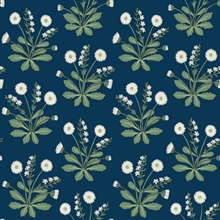 Navy Blue & Green Meadow Flowers Wallpaper