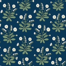 Navy Blue &amp; Green Meadow Flowers Wallpaper