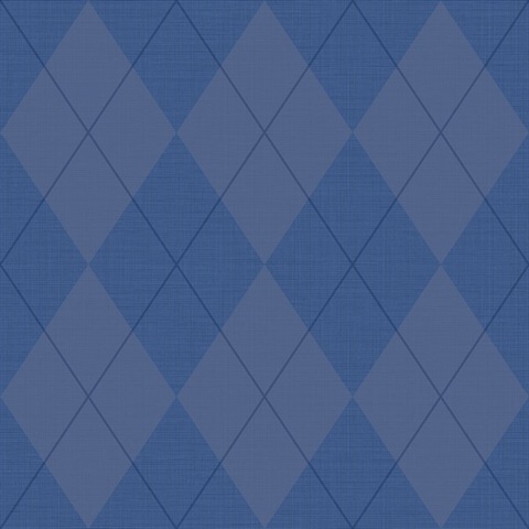 Navy Blue & Grey Argyle Plaid String Textured Wallpaper