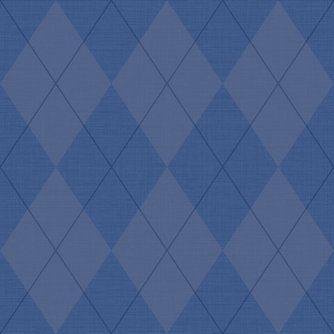 Navy Blue & Grey Argyle Plaid String Textured Wallpaper