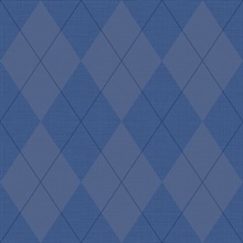 Navy Blue & Grey Argyle Plaid String Textured Wallpaper