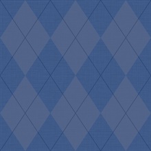 Navy Blue & Grey Argyle Plaid String Textured Wallpaper