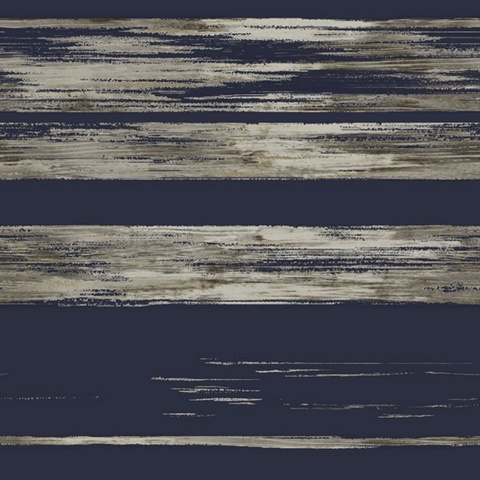 Navy Blue Horizontal Stripe Dry Brush Wallpaper