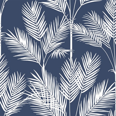 Navy Blue King Palm Leaf Silhouette Wallpaper
