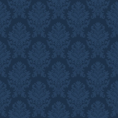 Navy Blue Large Scale Classic Damask Commercial Wallpaper