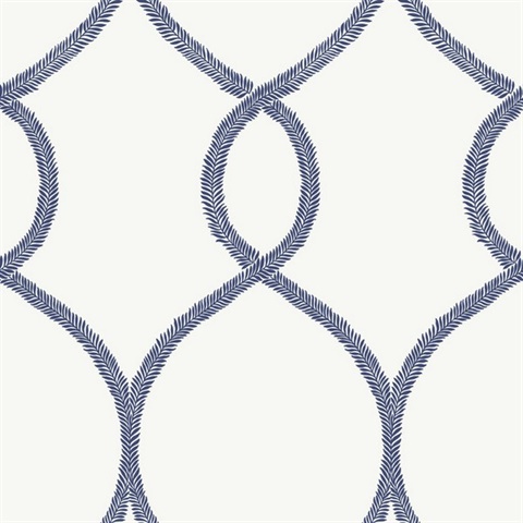 Navy Blue Laurel Leaf Ogee Geometric  Wallpaper